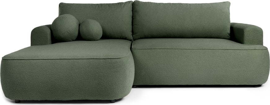 Zelená rozkládací rohová pohovka z textilie bouclé (levý roh) Quinoa – Bonami Selection