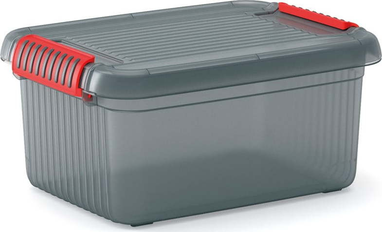 Šedý plastový úložný box s víkem 39x29x18 cm K Latch Box – KIS