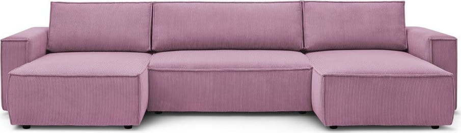 Růžová manšestrová rozkládací rohová pohovka do