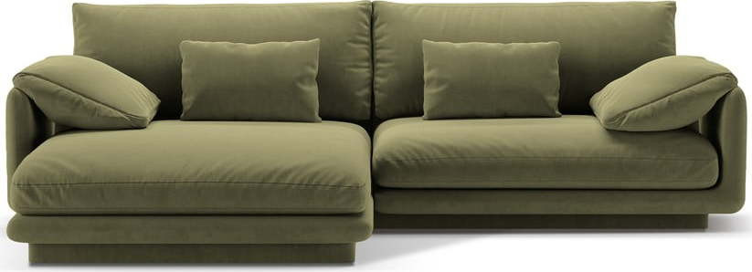 Světle zelená sametová rohová pohovka (levý roh/s lenoškou) Torino – Micadoni