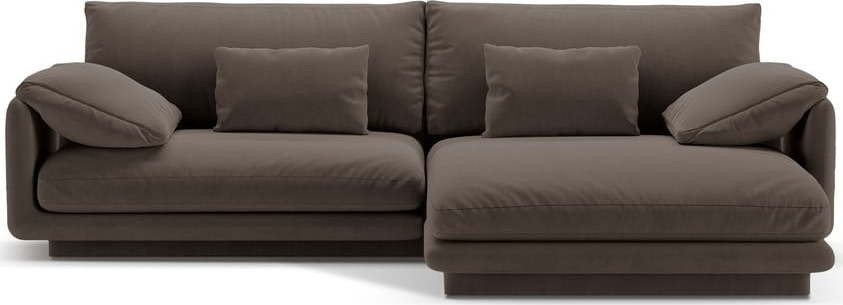 Hnědá sametová rohová pohovka (pravý roh/s lenoškou) Torino – Micadoni