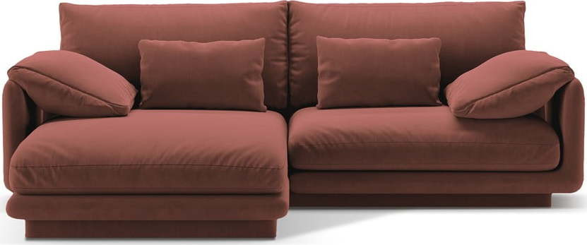 Růžová sametová rohová pohovka (levý roh/s lenoškou) Torino – Micadoni