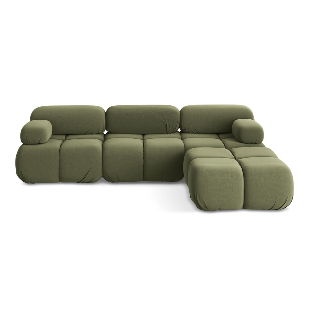 Světle zelená sametová modulární rohová pohovka Lokua – Makamii