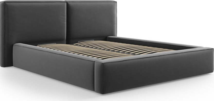 Tmavě šedá sametová čalouněná dvoulůžková postel s úložným prostorem s roštem 200x200 cm Arendal – Cosmopolitan Design