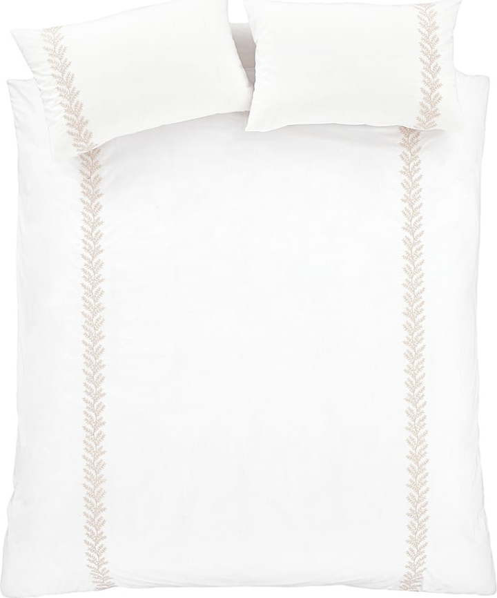 Bílo-béžové bavlněné povlečení na dvoulůžko 200x200 cm Embroidery Leaf – Bianca