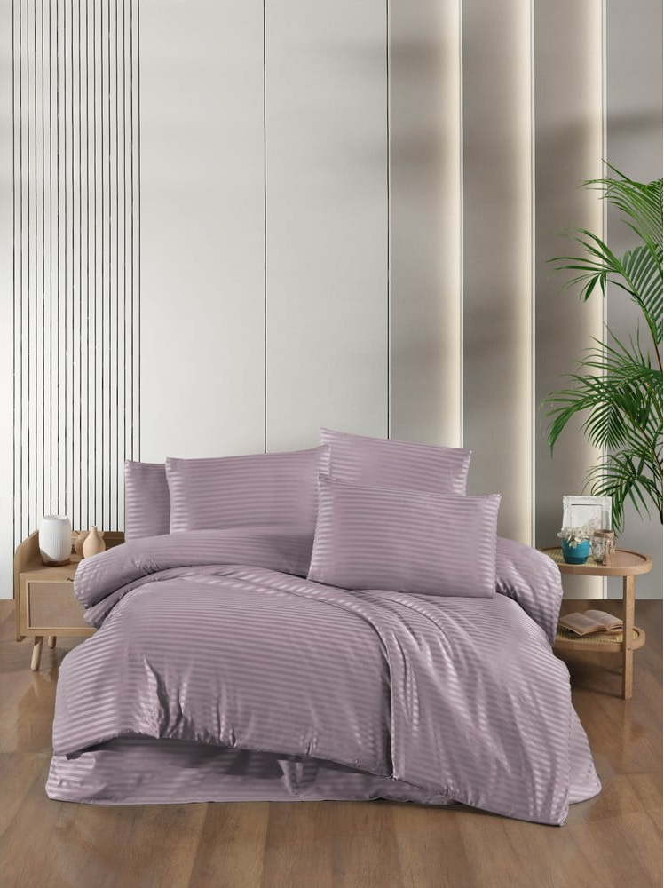 Fialové damaškové povlečení na dvoulůžko/prodloužené s prostěradlem/4dílné 200x220 cm – Mila Home