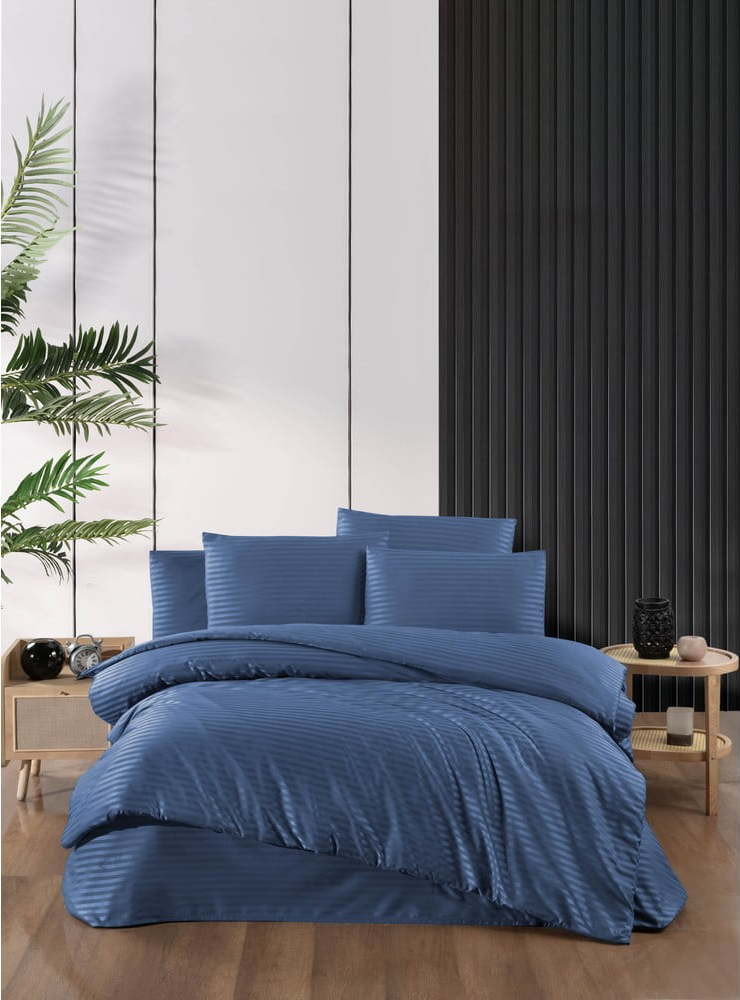 Modré damaškové povlečení na dvoulůžko/prodloužené s prostěradlem/4dílné 200x220 cm – Mila Home