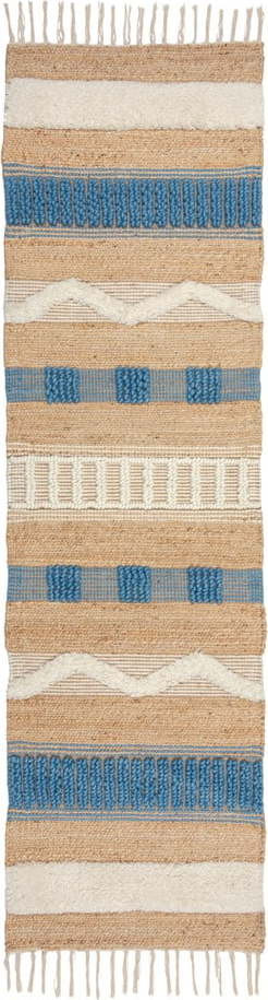 Ručně tkaný běhoun s příměsí juty v modro-přírodní barvě 60x230 cm Medina Jute – Flair Rugs