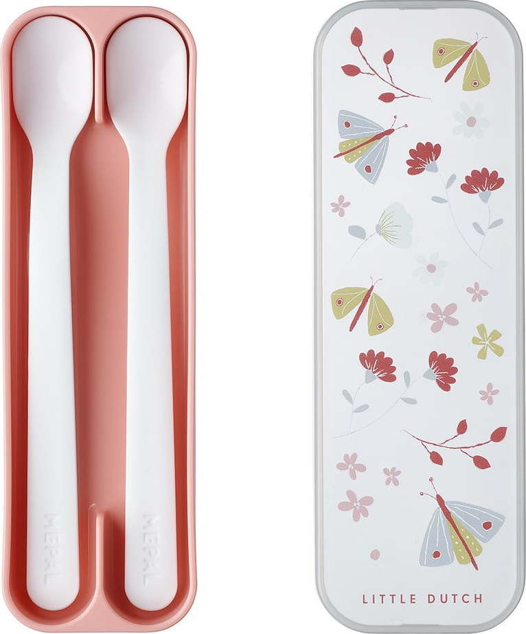Plastové dětské lžičky v bílé a světle růžové barvě v sadě 2 ks Flowers & butterflies – Mepal