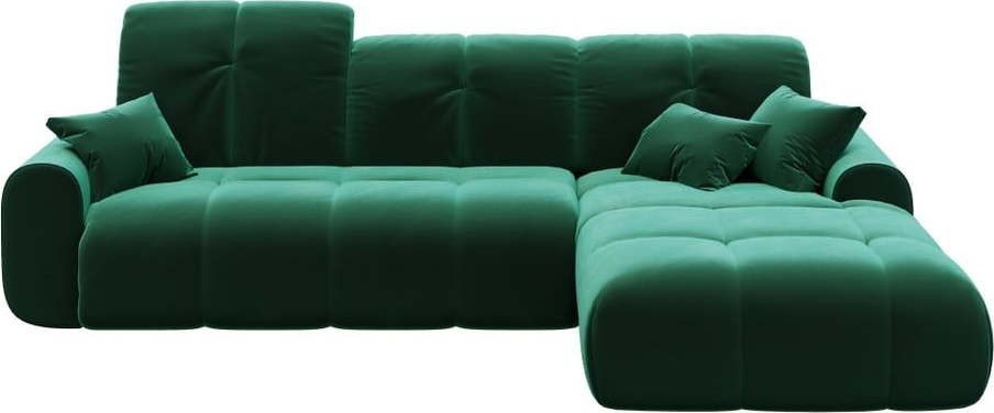 Tmavě zelená sametová rozkládací rohová pohovka Devichy Tous, pravý roh