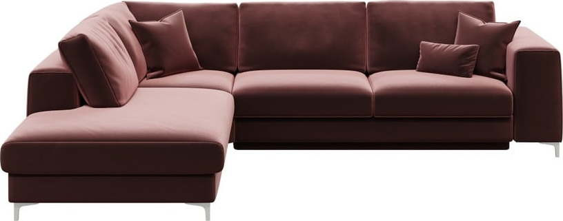 Tmavě růžová sametová rozkládací rohová pohovka Devichy Rothe, levý roh