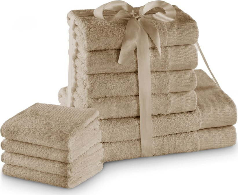 Béžové froté bavlněné ručníky a osušky v sadě 10 ks Amari – Restilo