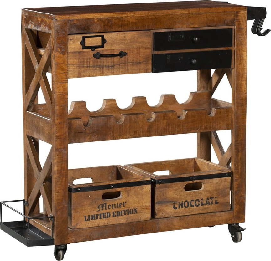 Vinotéka z mangového dřeva v přírodní barvě počet lahví 5, 100x92x30 cm Ravi – Interia Home & Living