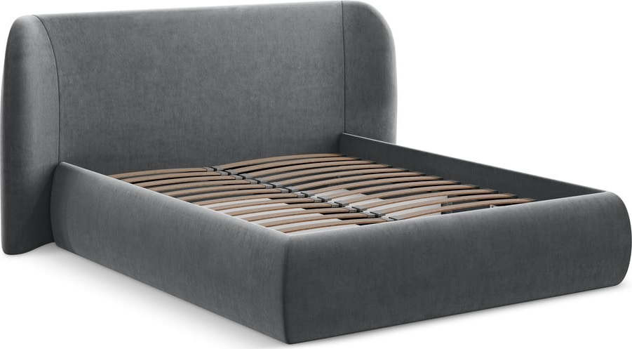 Tmavě šedá čalouněná dvoulůžková postel s úložným prostorem s roštem 160x200 cm Hauke – Makamii