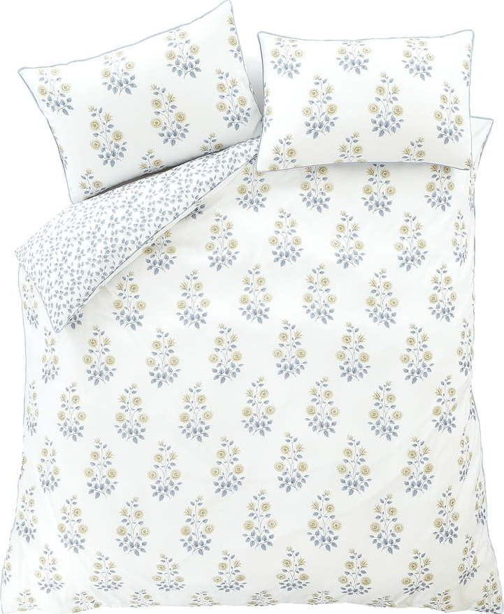 Bílé damaškové povlečení na jednolůžko 135x200 cm Eloise Floral – Bianca