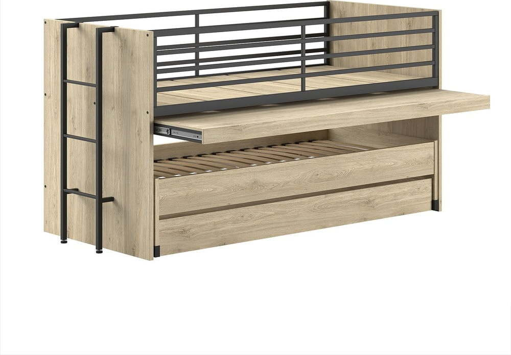 Patrová dětská postel s výsuvným lůžkem s roštem v přírodní barvě 90x200 cm Sam – Vipack