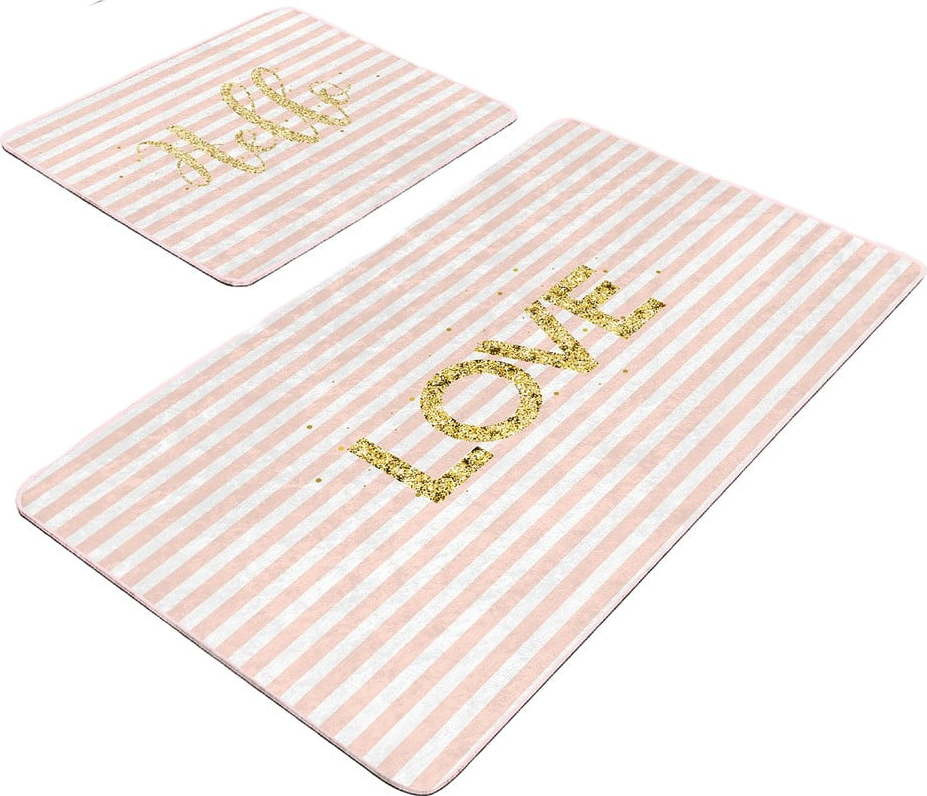 Růžové sametové koupelnové předložky v sadě 2 ks 60x100 cm Love – Mila Home