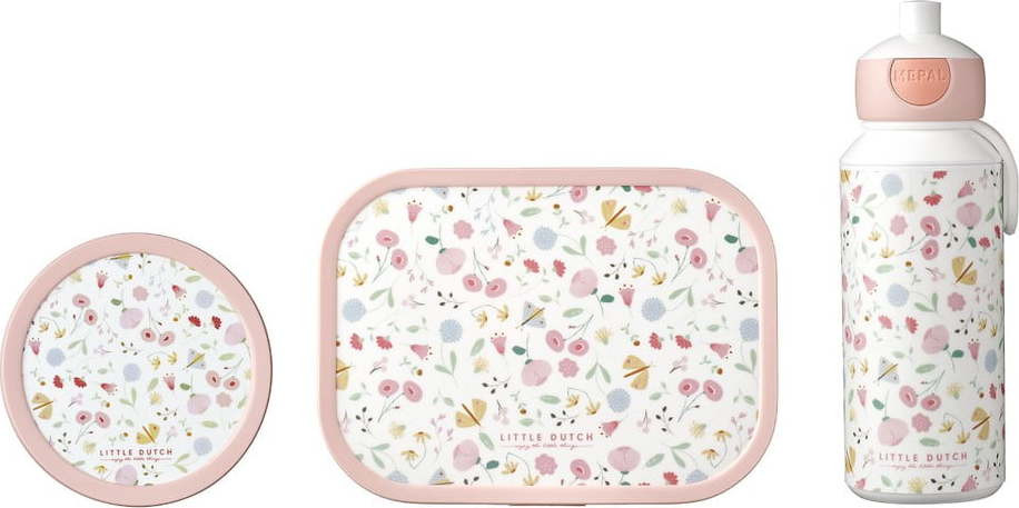 2 ks dětského svačinového boxu s lahví Flowers & butterflies – Mepal