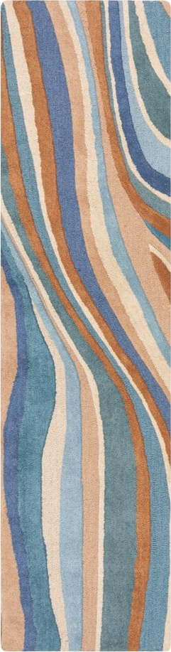 Modrý ručně tkaný vlněný běhoun 60x230 cm Abstract Flow – Flair Rugs