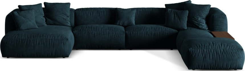 Tmavě modrá modulární rohová pohovka z textilie bouclé (pravý roh/do