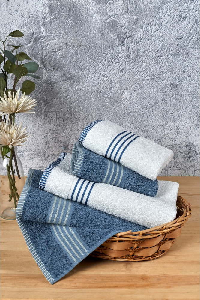 Bílé/modré bavlněné ručníky a osušky v sadě 4 ks – Mila Home