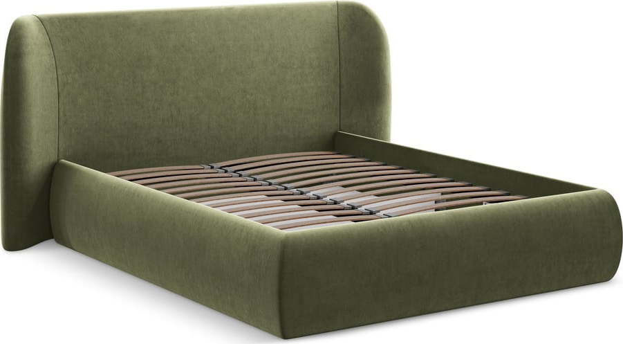 Zelená čalouněná dvoulůžková postel s úložným prostorem s roštem 180x200 cm Hauke – Makamii
