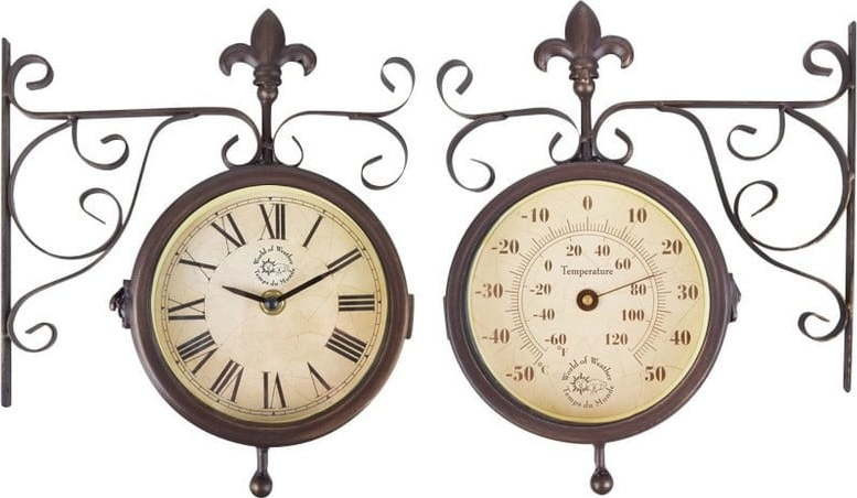 Venkovní nástěnné hodiny s teploměrem Esschert Design Rustic