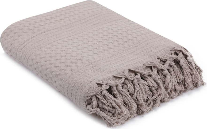 Světle hnědý bavlněný lehký přehoz přes postel Brown, 220 x 240 cm