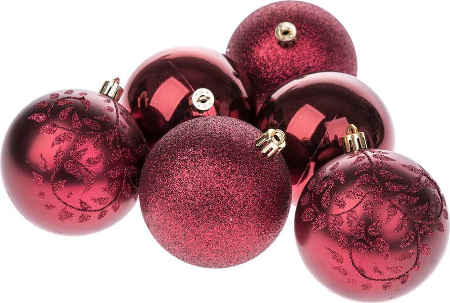 Sada 6 červených závěsných vánočních ozdob Dakls