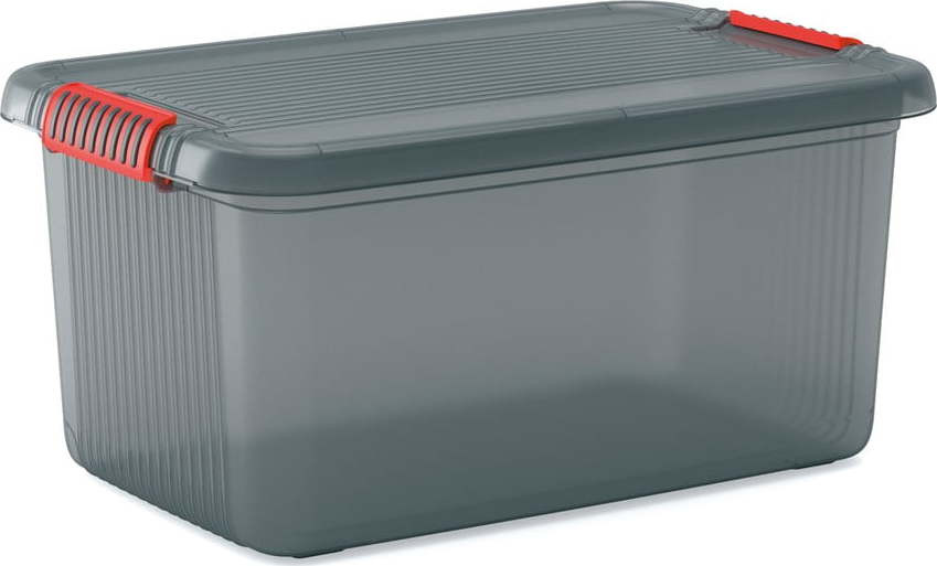 Šedý plastový úložný box s víkem 59x39x28 cm K Latch Box – KIS