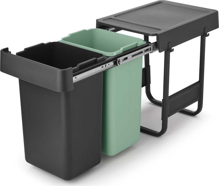Vestavný plastový odpadkový koš na tříděný odpad v mentolovo-tmavě šedé barvě 2x15 l Sort&Go – Brabantia