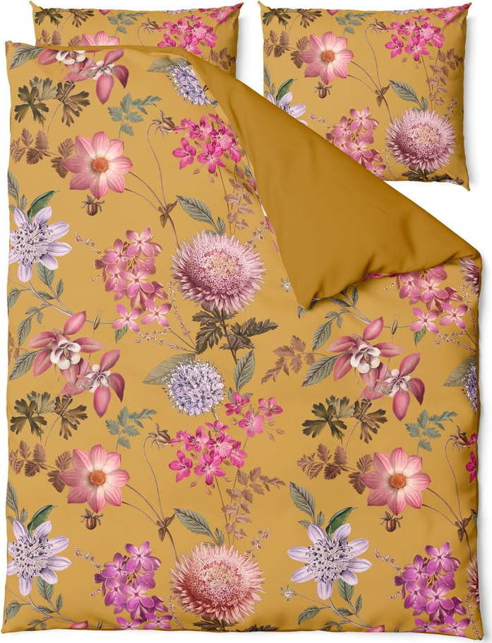 Okrové povlečení na dvoulůžko z bavlněného saténu Bonami Selection Blossom, 200 x 220 cm