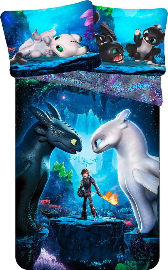 Modré bavlněné dětské povlečení na jednolůžko 140x200 cm How To Train Your Dragon – Jerry Fabrics