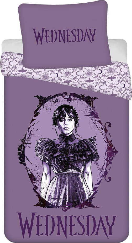 Fialové bavlněné dětské povlečení na jednolůžko 140x200 cm Wednesday 