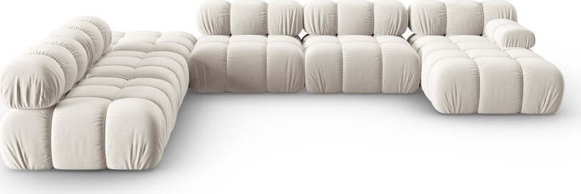 Béžová sametová modulární rohová pohovka (levý roh/do