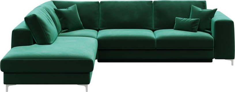 Tmavě zelená sametová rozkládací rohová pohovka Devichy Rothe, levý roh