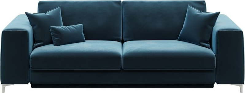 Tmavě modrá sametová rozkládací pohovka Devichy Rothe, 256 cm