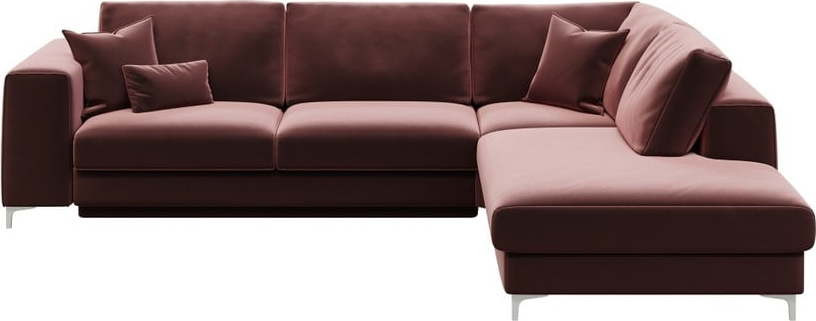 Tmavě růžová sametová rozkládací rohová pohovka Devichy Rothe, pravý roh