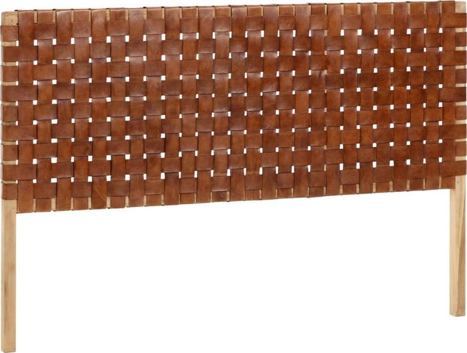 Čelo postele z teakového dřeva a z kůže Kave Home Calixta, 153 x 110 cm