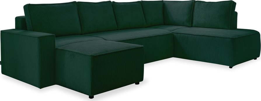 Tmavě zelená manšestrová rozkládací rohová pohovka (pravý roh/do