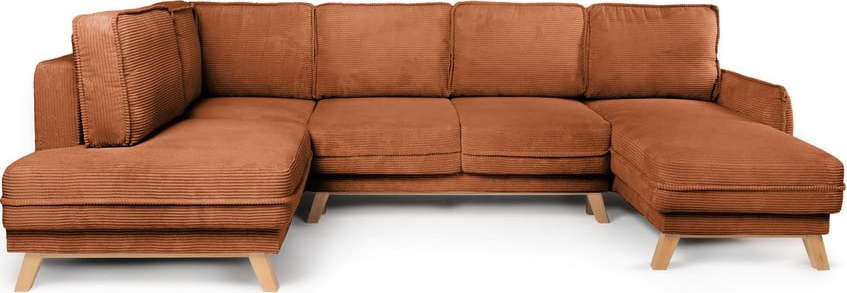 Oranžová manšestrová rozkládací rohová pohovka (levý roh/do 