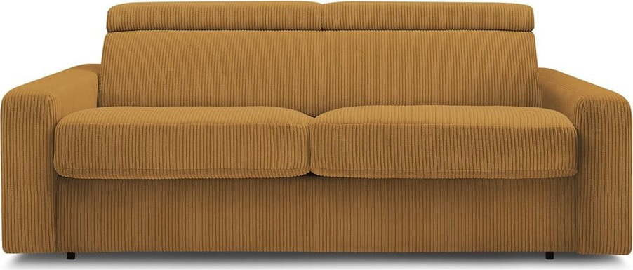 Manšestrová rozkládací pohovka v hořčicové barvě 215 cm Monaco – Bobochic Paris