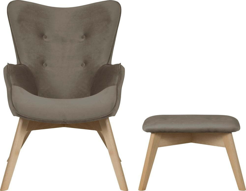 Světle hnědé sametové křeslo s podnožkou Niko – Ropez