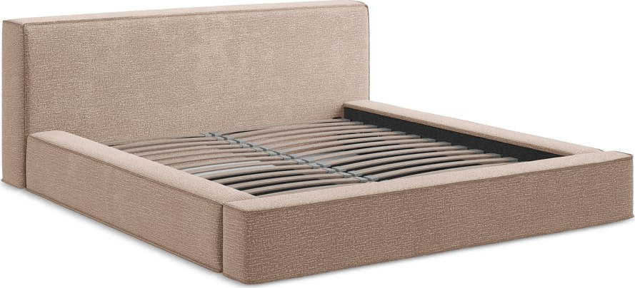 Světle růžová čalouněná dvoulůžková postel s úložným prostorem s roštem 180x200 cm Noho – Makamii