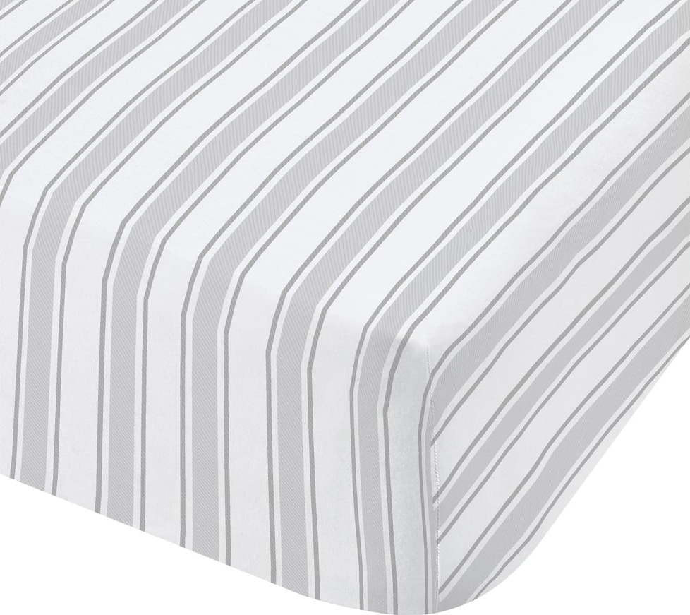 Šedo-bílé bavlněné prostěradlo Bianca Check and Stripe, 135 x 190 cm