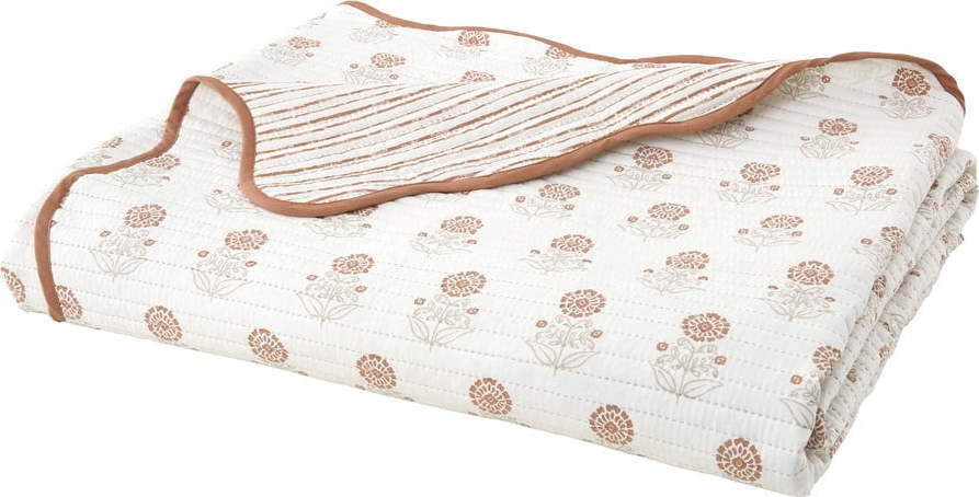 Bílý prošívaný přehoz 220x230 cm Woodblock Floral – Pineapple Elephant