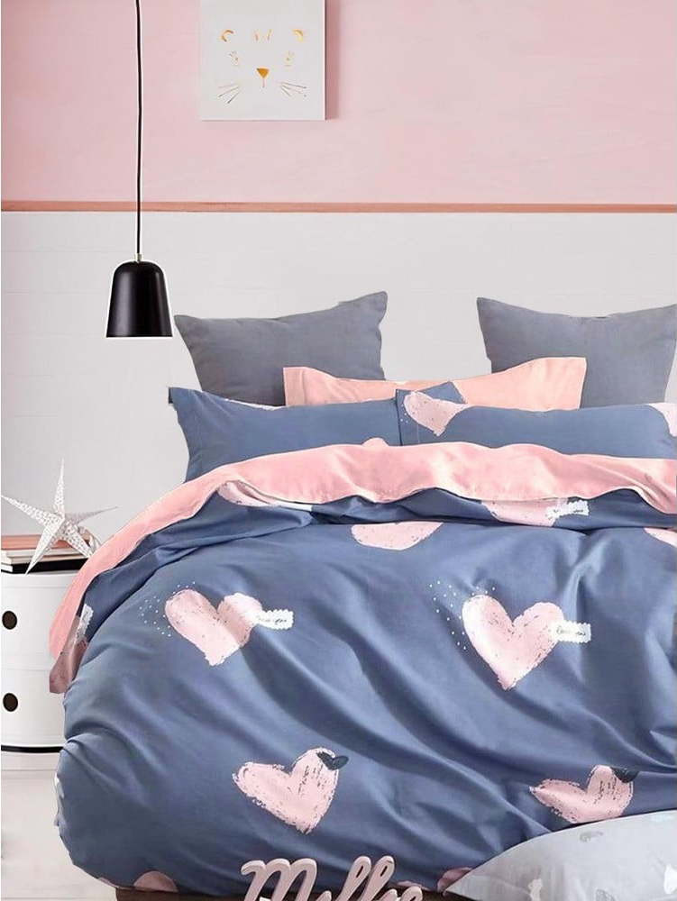 Modro-růžové prodloužené povlečení na dvoulůžko z bavlny Renforcé s prostěradlem/4dílné 200x220 cm Beloved – Mila Home