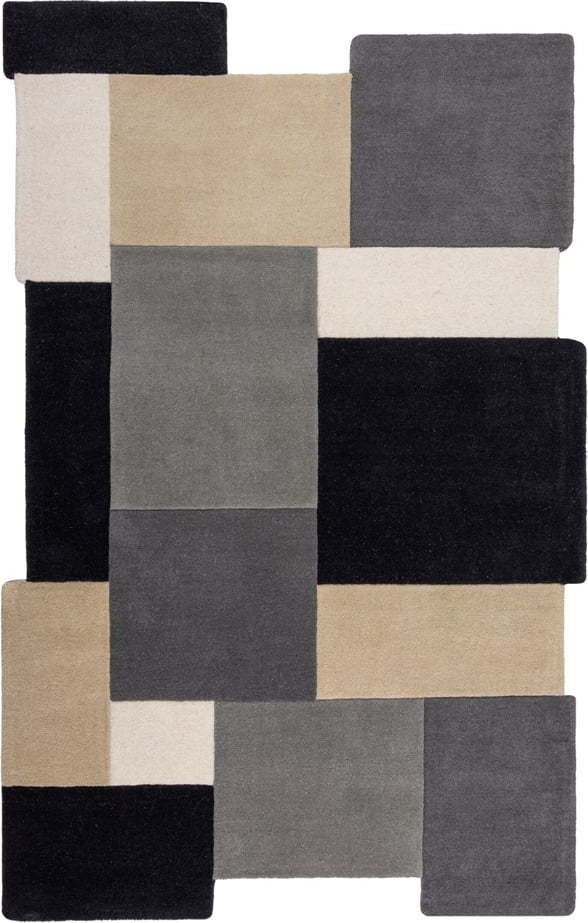 Černo-šedý ručně tkaný vlněný koberec 120x180 cm Collage Monochrome – Flair Rugs