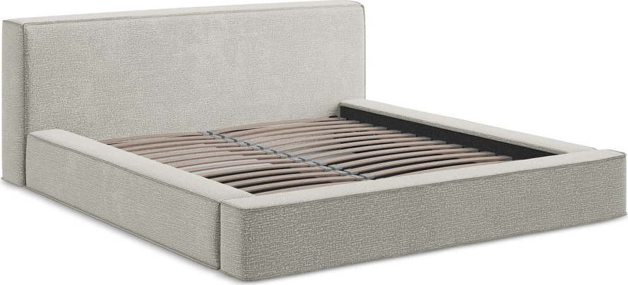 Světle šedá čalouněná dvoulůžková postel s úložným prostorem s roštem 140x200 cm Noho – Makamii