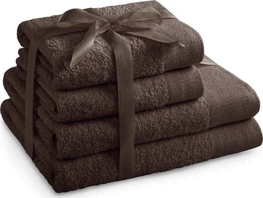 Hnědé froté bavlněné ručníky a osušky v sadě 4 ks Amari – Restilo